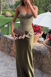 In A Fairytale Lace Satin Mid Rise Drape Maxi Skirt