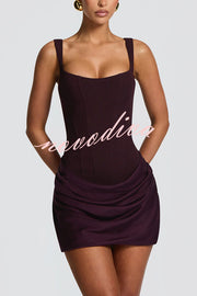 Cornelia Square Neck Back Lace-up Satin Drape Hem Mini Dress