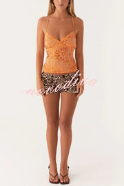 Dazzling Sequin Beaded Material Back Lace-up Loose Tank