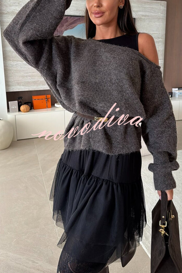 Upper East Chic Knit Wide Neck Long Sleeve Relaxed Sweater