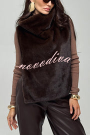 Warm and Stylish Shaggy Eco-fur Stand Collar Side Slit Vest