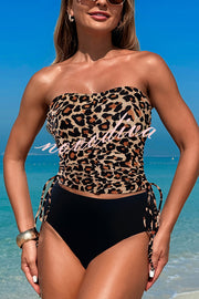 Unique Print High Waist Tie-Stretch Two-Piece Bikini Swimsuit