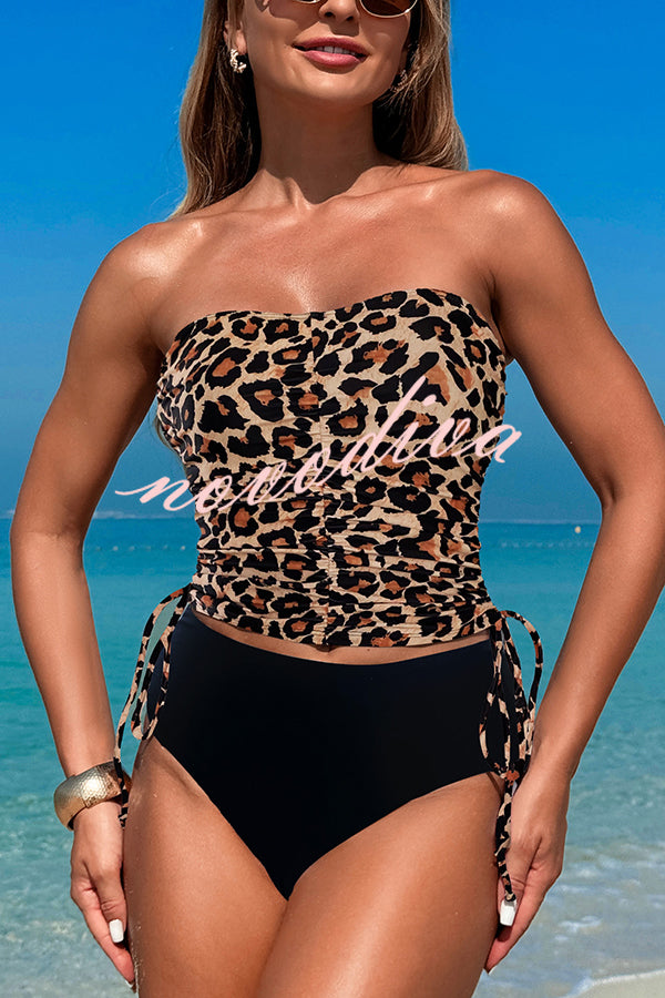 Unique Print High Waist Tie-Stretch Two-Piece Bikini Swimsuit