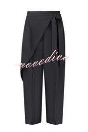 Urban Charm Wrap Tie-up Elastic Waist Pocketed Wide Leg Pants