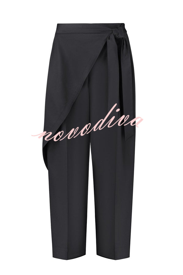 Urban Charm Wrap Tie-up Elastic Waist Pocketed Wide Leg Pants