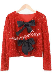 Two Ways To Celebrate Tie-front Bow Sequined Jacket