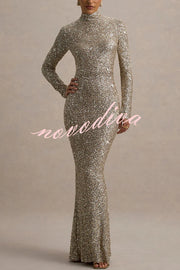 Galaxy Premium Sequin Turtle Neck Long Sleeve Maxi Dress