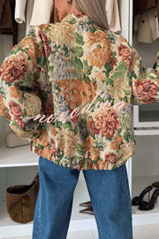 Floral Print Loose Long-sleeved Zip-up Jacket