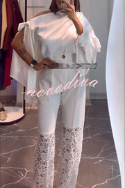 Chic Moment Satin Irregular Knot Slit Sleeve One Shoulder Loose Blouse