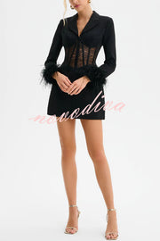 GIA Lace Corset Waist Feather Sleeve Structured Lapel Blazer Mini Dress