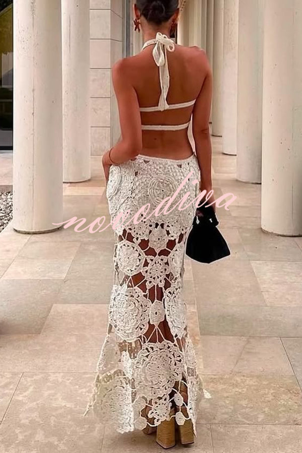 Sexy Halterneck Strapless Backless Knitted Holiday Maxi Dress