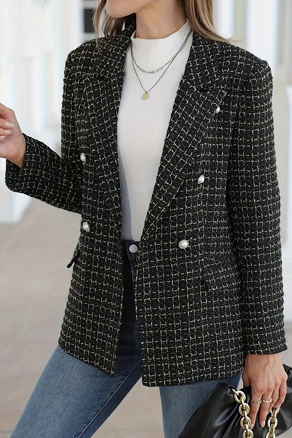 Fashionable Plaid Casual Double-breasted Blazer