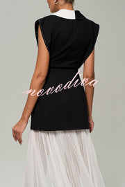 Modern Day Contrast Color Wide Sleeve Waisted Lapel Suit Vest
