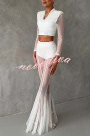 Deep Chic Mesh High Rise Elastic Waist Fishtail Stretch Pants