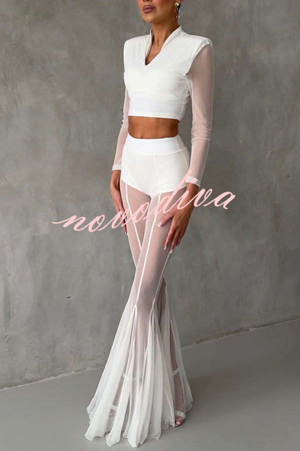 Deep Chic Mesh High Rise Elastic Waist Fishtail Stretch Pants