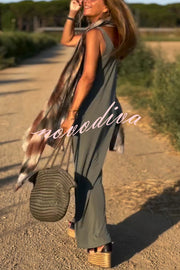 Solid Color V-neck Sleeveless Casual Loose Maxi Dress