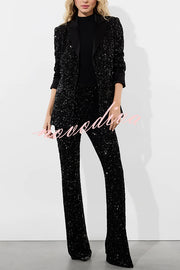 Sparkle Season Sequin High Rise Elastic Waist Stretch Flare Party Pants