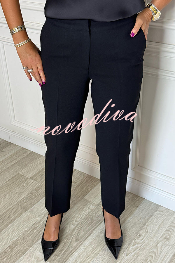 Social Time High Rise Elastic Zipper Waist Pocket Straight-leg Pants