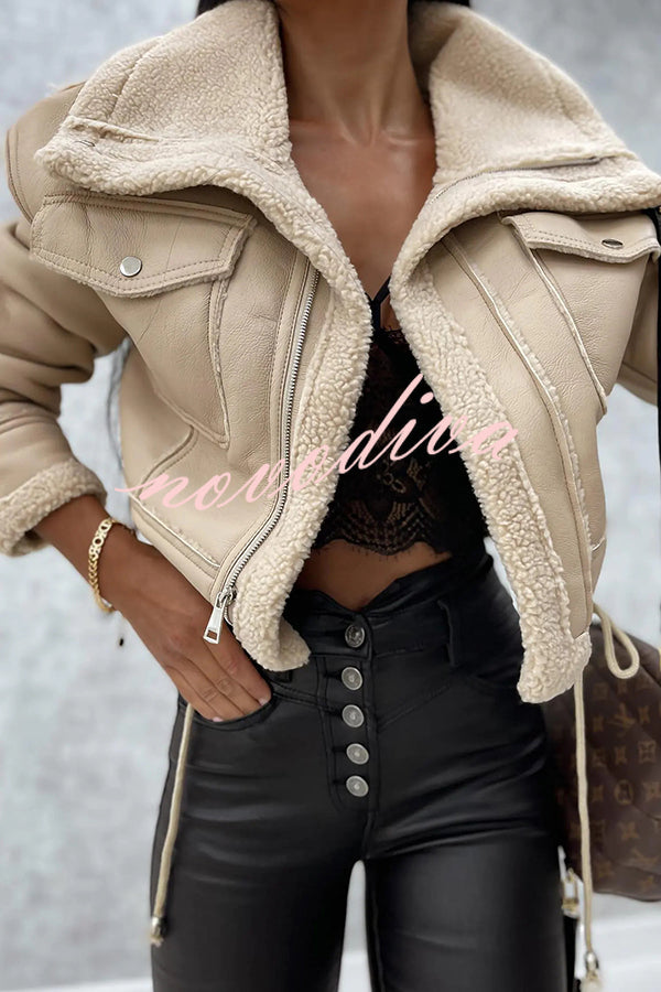 Stylish Lambswool Short Zipped Biker Jacket