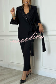 Social Time High Rise Elastic Zipper Waist Pocket Straight-leg Pants