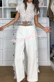 Elegant Personality Floral Lace Short Sleeve Front Slit Maxi Top