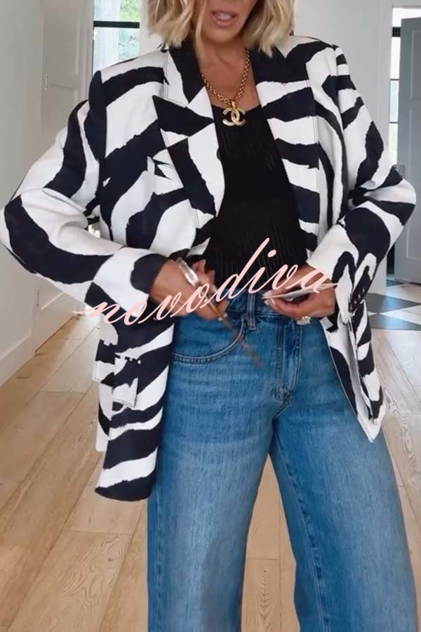 Breath of Freedom Animal Print Button Up Long Sleeve Lapel Loose Blazer