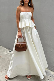 Kala Back Smocked Ruffles Hem Strapless Top and Pocketed A-line Maxi Skirt Set