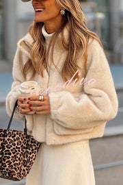 Snuggle Mode Faux Fur Zip Up Long Sleeve Pocket Teddy Jacket