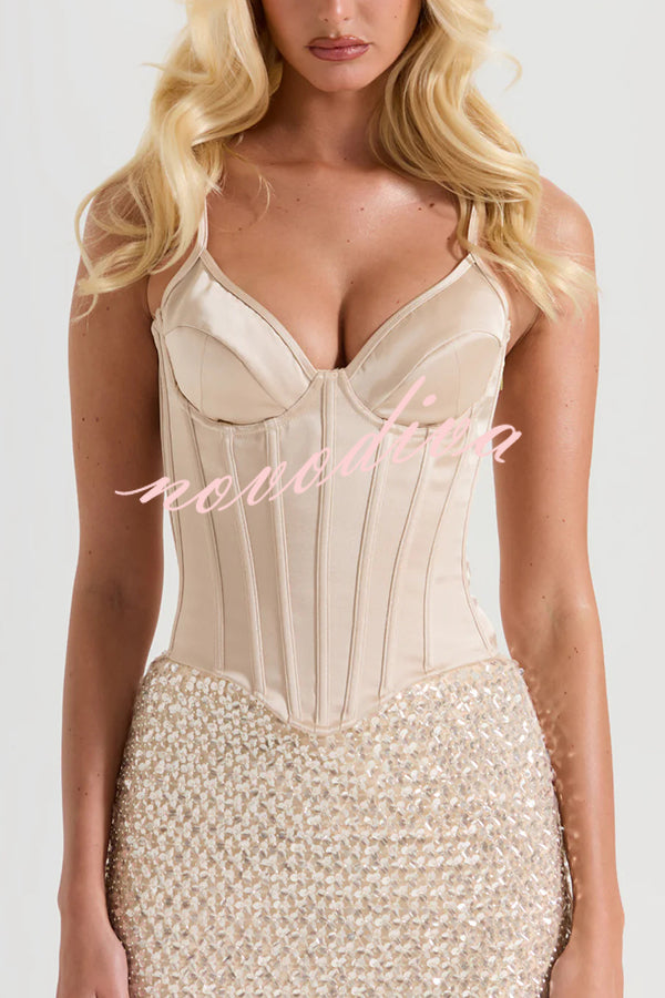 The Great Gatsby Satin Sweetheart Neck Corset Back Lace-up Tank