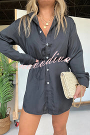Solid Color Long Sleeve Button Casual Shirt-Style Rompers