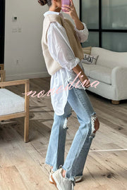 Solid Color V-neck Sleeveless Casual Loose Vest