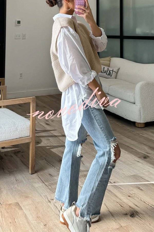 Solid Color V-neck Sleeveless Casual Loose Vest
