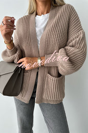 Solid Color V-neck Long-sleeved Casual Knitted Cardigan