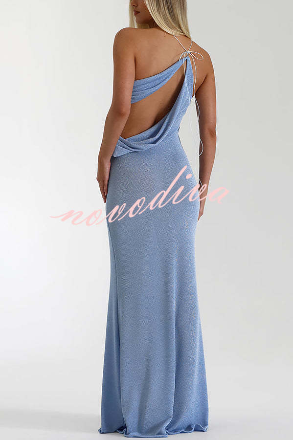 Elissa Glitter Fabric One Shoulder Asymmetrical Cutout Stretch Maxi Dress