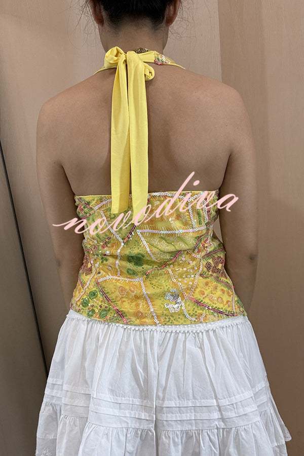 Fashion Sequined Casual V-neck Backless Slim Vest