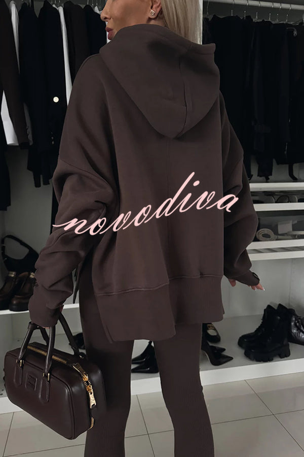 Fashion Loose Casual Hooded Long Sleeve Sweatshirt and Elastic Waist Leggings Set