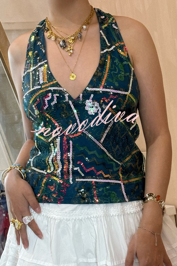 Fashion Sequined Casual V-neck Backless Slim Vest