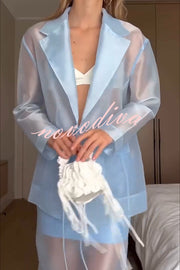 Simple and Light See-through Fabric Tie-up Long Sleeve Pocket Lapel Blazer