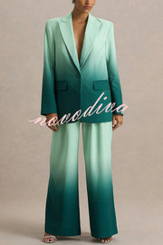 Enya Ombre Print Single Button Long Sleeve Lapel Loose Blazer
