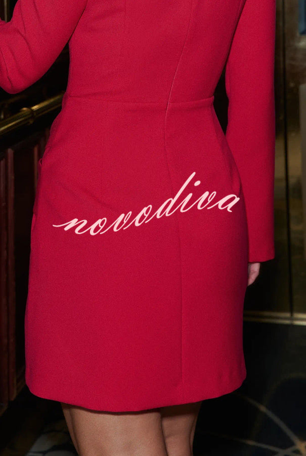 Social Season Square Neck Long Slit Neck Twist Warp Hip Mini Dress