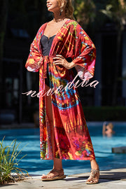 Unique Print Loose Lace Up Holiday Maxi Cover Up