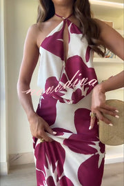 Leslie Flower Print Halter Cutout Cowl Neck Backless Maxi Dress