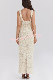Three-dimensional Flower Sexy V-neck Slim Maxi Dress