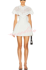 Unforgettable Floral Lace Crop Cape Flare Mini Dress