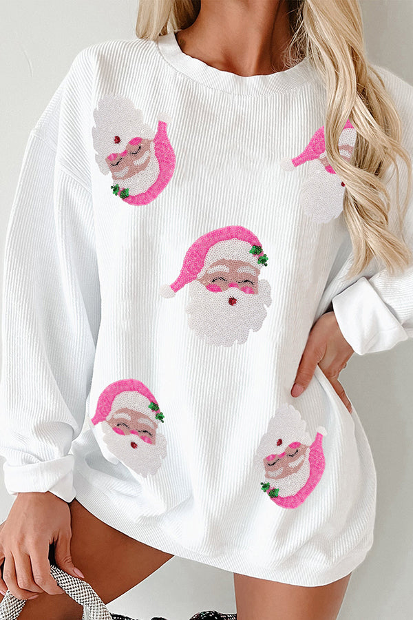 Santa Claus Sequin Loose Casual Long Sleeve Sweatshirt