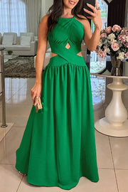 Solid Color Sexy Cross Tie Backless Maxi Dress