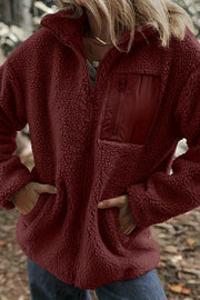 Solid Color Faux Cashmere Zip-up Pocket Casual Jacket