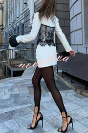 Saela Contrast Lace Corset Design V-neck Long Sleeve Tulip Mini Dress