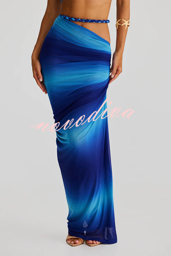 Sexy Halter Back Braided Suspender Top and Beach Holiday Style Hip-wrapped Maxi Skirt Set