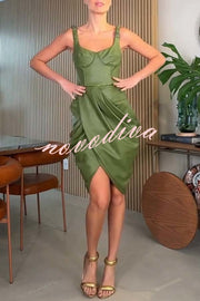 Fashion Choice Faux Leather Corset Ruched Back Zipper Mini Dress